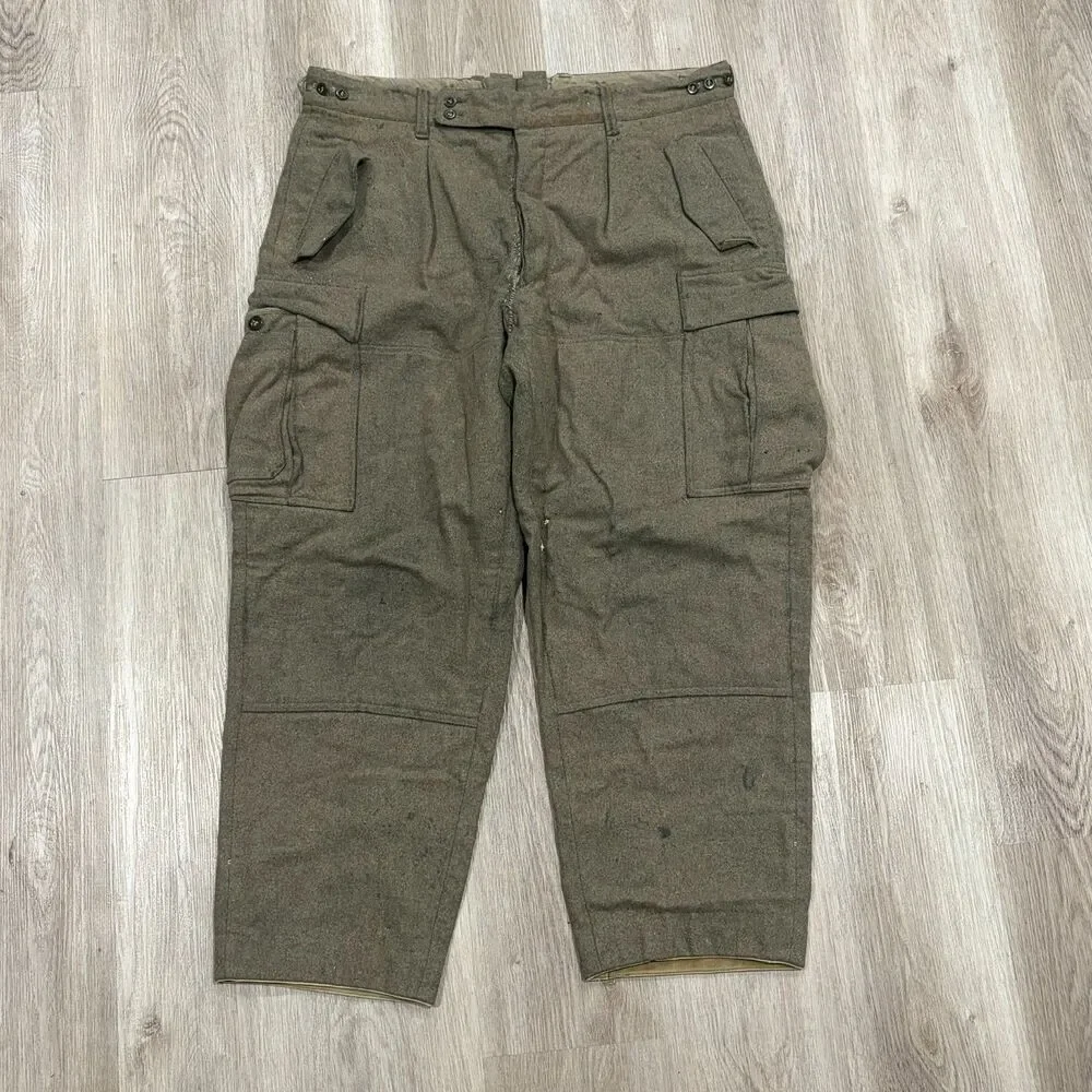 Vintage 60s German Military Pants WEHRMANN 38x28 Green Wool Cargo Repaired